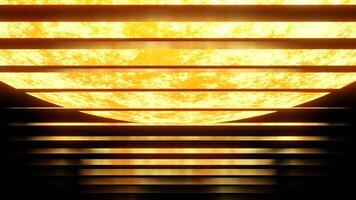Bright planet glows with moving stripes. Design. Bright 3D planet with cyber field and stripes. Cyber animation of glowing planet and field of stripes video