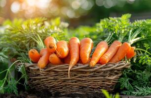 A basket full of carrots and green vegetables photo