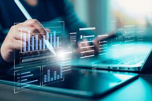 Analytics. Business Analytics and Data Management Systems to make reports with KPI and metrics connected to the database for technology finance photo