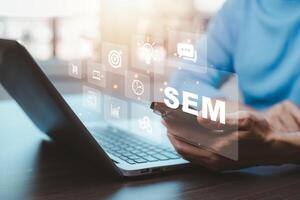 SEO Search Engine Optimization Marketing Ranking Traffic Website Internet Business Technology Concept.optimizing your website to rank in search engines. photo