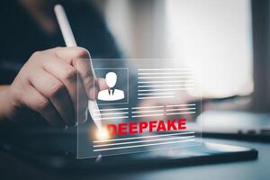 Deepfake concept ,Facial tracking, detection and recognition technology, Security system.cyber security, Login, User, identification information security secure access to users personal information photo