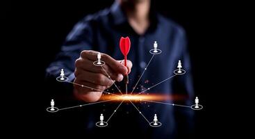 Target with Customer Relationship Management, Business people use laptops with global structure customer network technology, Data exchanges development. Customer service, Digital marketing online. photo