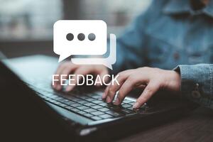 Customer review satisfaction feedback survey concept, User give rating to service experience on online application, service leading to reputation ranking of business. photo