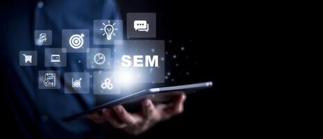 SEO Search Engine Optimization Marketing Ranking Traffic Website Internet Business Technology Concept.optimizing your website to rank in search engines. photo