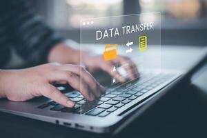 Business people using laptop with cloud computing system , Storage and data transfer Cloud network, Cloud technology. Networking and internet service, sharing download and upload and internet service photo