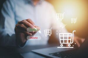 online shopping concept, marketplace website with virtual interface of online Shopping cart part of the network, Online shopping business with selecting shopping cart. photo