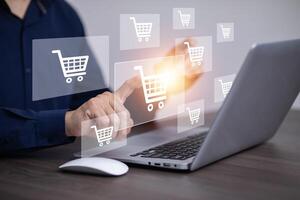 online shopping concept, marketplace website with virtual interface of online Shopping cart part of the network, Online shopping business with selecting shopping cart. photo