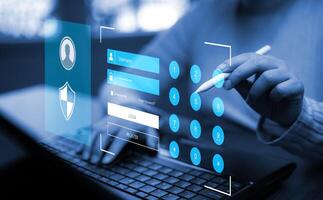 Security password login online Cyber data protection Internet security privacy internet technology concept on virtual screen and data protection hacker alert after a cyber attack on the network. photo