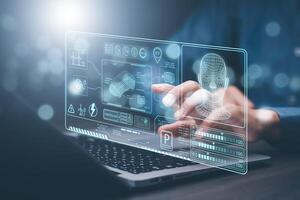 Industrial Engineer and AI, Artificial Intelligence concept, Manager Technical Industrial Engineer people and control robotics with monitoring system software and icon industry, Car EV technology photo