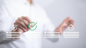 checklist and clipboard task documentation management, business people working laptop checklist questionnaire assessment form, online survey online exam Choosing the right answer in the exam photo