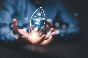 finance and banking digital, businessmen holding online banking and payments, Finance and banking networks. AI, Customer networking connection, Digital marketing. cyber security. Business technology. photo