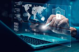 Cyber security and Security password login online concept Hands typing and entering username and password of social media, logging in with smartphone to an online bank account, data protection hacker photo