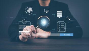 Business touch scan fingerprint of a media screen, internet of things. new technology big data and business process strategy, automate operation, customer service management, online market concept photo