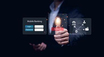 finance and banking digital, businessmen using laptops with online banking and payments, Finance and banking networks. AI, Customer networking connection, Digital marketing. cyber security. photo