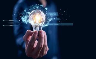 Artificial intelligence with light bulb concept, Light bulb Global Internet connection with Business global internet connection application technology and digital marketing, technology innovation photo
