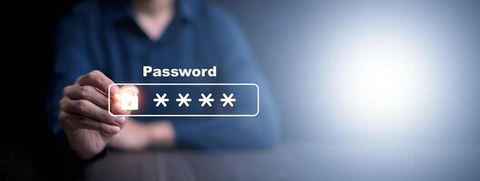 Cyber security threats.password to access personal user data, cybersecurity or a password to confirm login ,cloud network system application information privacy internet online protection. photo