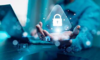 Cyber security and Security password login online concept Hands typing and entering username and password of social media, log in with smartphone to an online bank account, data protection hacker photo
