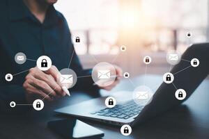 cyber security and Security password login online concept Hands typing and entering username and password of social media, log in with smartphone to an online bank account, data protection hacker photo
