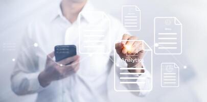 Analytics and Data Management Systems. Business Analytics and Data Management Systems to make reports with KPI and metrics connected to the database for technology finance photo