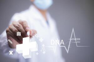 deoxyribonucleic acid and brain concept ,biochemical research ,human DNA detection graph Checking for abnormalities in the body, science and experiment concept photo