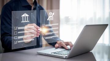 finance and banking digital, businessmen using laptops with online banking and payments, Finance and banking networks. AI, Customer networking connection, Digital marketing. cyber security. photo