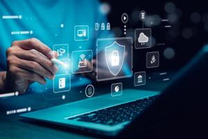 Cyber security and Security password login online concept Hands typing and entering username and password of social media, logging in with smartphone to an online bank account, data protection hacker photo
