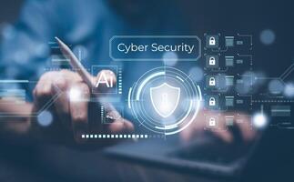 Cyber security and Security password login online concept Hands typing and touch ID username and password of social media, log in with computer to online Important information, data protection hacker photo
