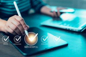 checklist and clipboard task documentation management, business people working laptop checklist questionnaire assessment form, online survey online exam Choosing the right answer in the exam photo