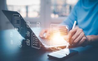 Signing electronic documents on digital documents Online, businessman with contract Electronic signature, e-signing, digital document management, paperless office, signing business contract concept, photo