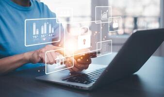Cyber security and Security password login online concept Hands typing and touch ID username and password of social media, log in with computer to online Important information, data protection hacker photo