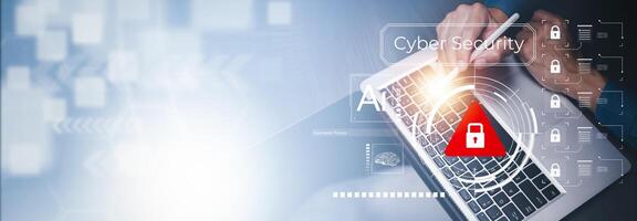 Cyber security and Security password login online concept Hands typing and touch ID username and password of social media, log in with computer to online Important information, data protection hacker photo
