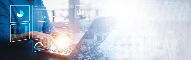 Working Data Analytics and Data Management Systems and Metrics connected to corporate strategy database for Finance, Intelligence, Business Analytics with Key Performance Indicators, social network photo