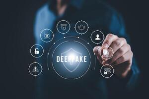 Deepfake concept ,Facial tracking, detection and recognition technology, Security system. photo
