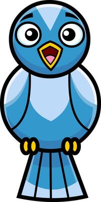Blue Bird Cartoon Character Singing. Hand Drawn Illustration