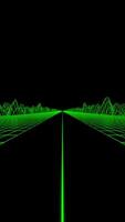 Retro futuristic synthwave grid background with hills on a black endless space. Design. Fast drive with a road and grid. video