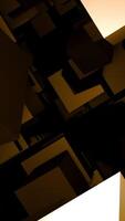 Purple and gold squares. Design. Black background with bright animation and large squares that are arranged in a chaotic order. video