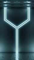 Flying through a corridor of a spaceship. Design. Tunnel with metal walls and neon lighting. video