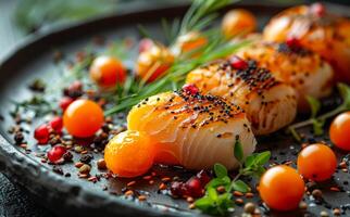 Grilled Fish With Tomatoes and Pomegranate Seeds photo