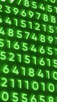 Dark background with green and purple numbers. Motion.Complex digital codes that manifest themselves in abstraction. video