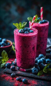 arándano zalamero en vaso con menta y Fresco bayas foto