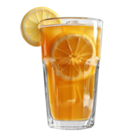 Glass of peach ice tea . Lemon ice tea as summertime refreshment isolated. Glass of ice tea with lemon slice and ice cubes . Non alcoholic beverage in glass png