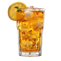 Glass of peach ice tea . Lemon ice tea as summertime refreshment isolated. Glass of ice tea with lemon slice and ice cubes . Non alcoholic beverage in glass png