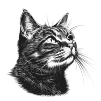 cat line art illustration with vintage engrave style isolared on transparent backround png