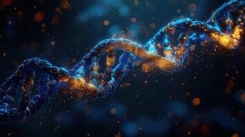 DNA Double Helix with CRISPR Scissors A vibrant, swirling double helix composed of glowing blue and yellow strands, representing DNA. At its center, a pair of sharp, metallic scissors photo