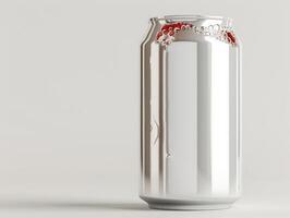 Silver soda can with a plain design on a white background, perfect for advertising, packaging, or promotional materials. photo