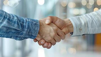 Close-Up of Business Handshake in Modern Office Setting photo