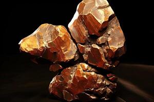 Copper fossil mineral stone. Geological crystalline fossil. Dark background close-up. photo