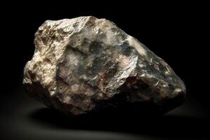 Stibiopalladinite is rare precious natural stone on black background. . Header banner mockup with space. photo