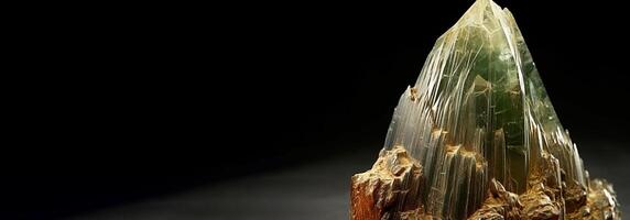 Clinozoisite fossil mineral stone. Geological crystalline fossil. Dark background close-up. photo