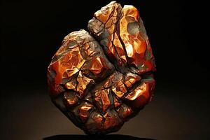 Copper fossil mineral stone. Geological crystalline fossil. Dark background close-up. photo